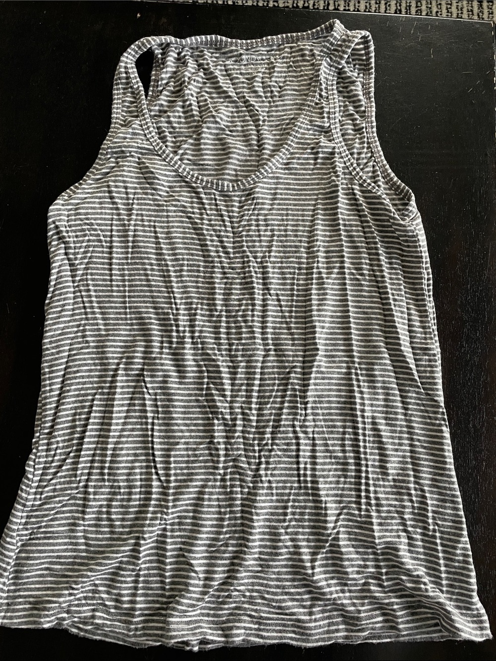 Beyond Yoga Gray and White Striped Tank